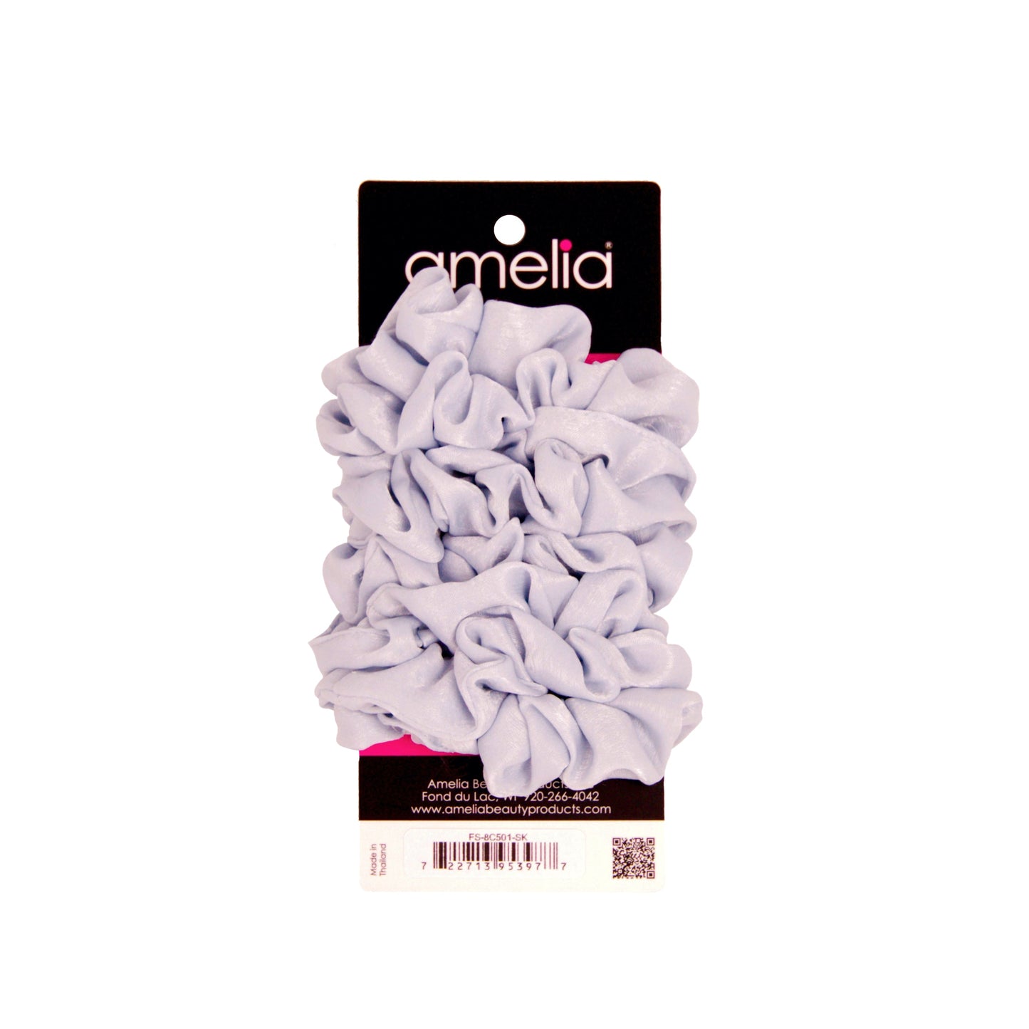 Amelia Beauty | 3in Sky Blue Crepe Scrunchies | Soft, Gentle and Strong Hold | No Snag, No Dents or Creases | 8 Pack - 12 Retail Packs