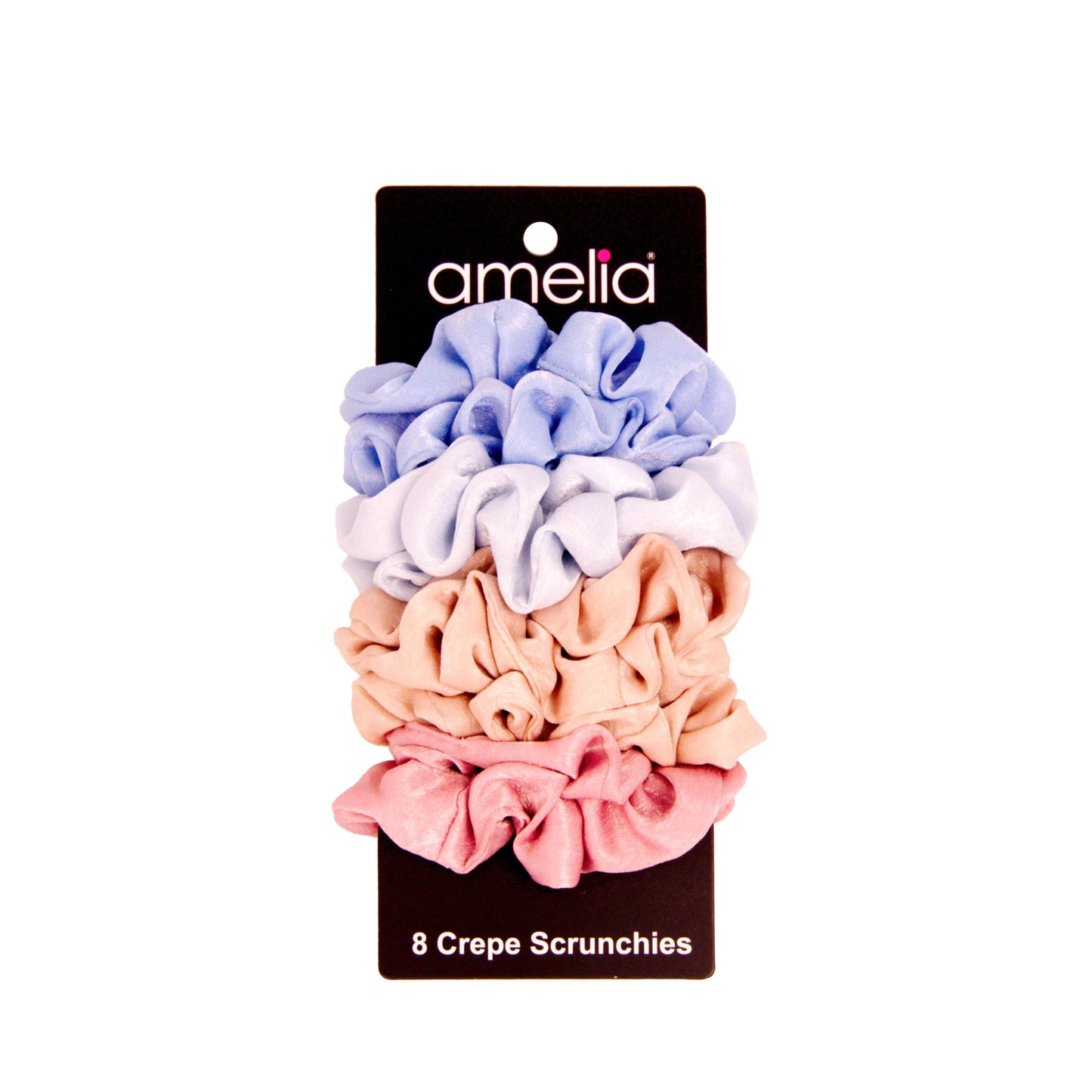 Amelia Beauty | 3in Sunset Blend Crepe Scrunchies | Soft, Gentle and Strong Hold | No Snag, No Dents or Creases | 8 Pack - 12 Retail Packs