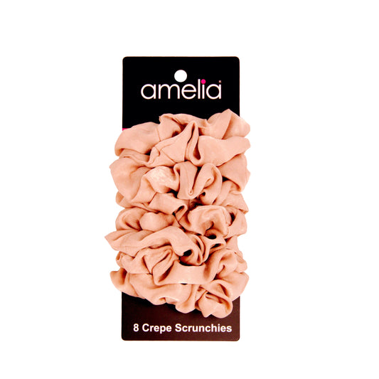 Amelia Beauty | 3in Tan Crepe Scrunchies | Soft, Gentle and Strong Hold | No Snag, No Dents or Creases | 8 Pack - 12 Retail Packs