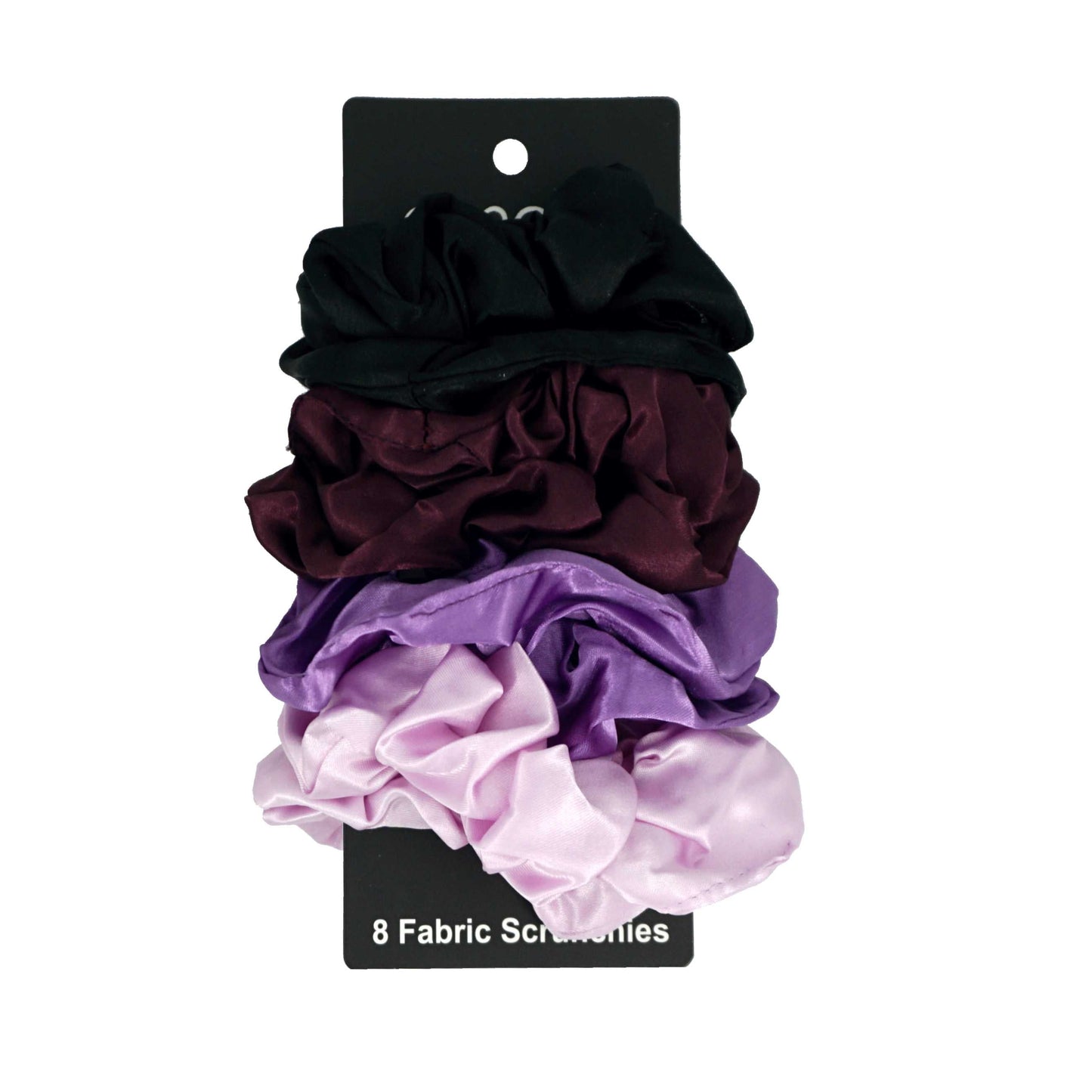 Amelia Beauty Products, Black, Burgundy, Purple and Pink Satin Scrunchies, 3.5in Diameter, Gentle on Hair, Strong Hold, No Snag, No Dents or Creases. 8 Pack - 12 Retail Packs