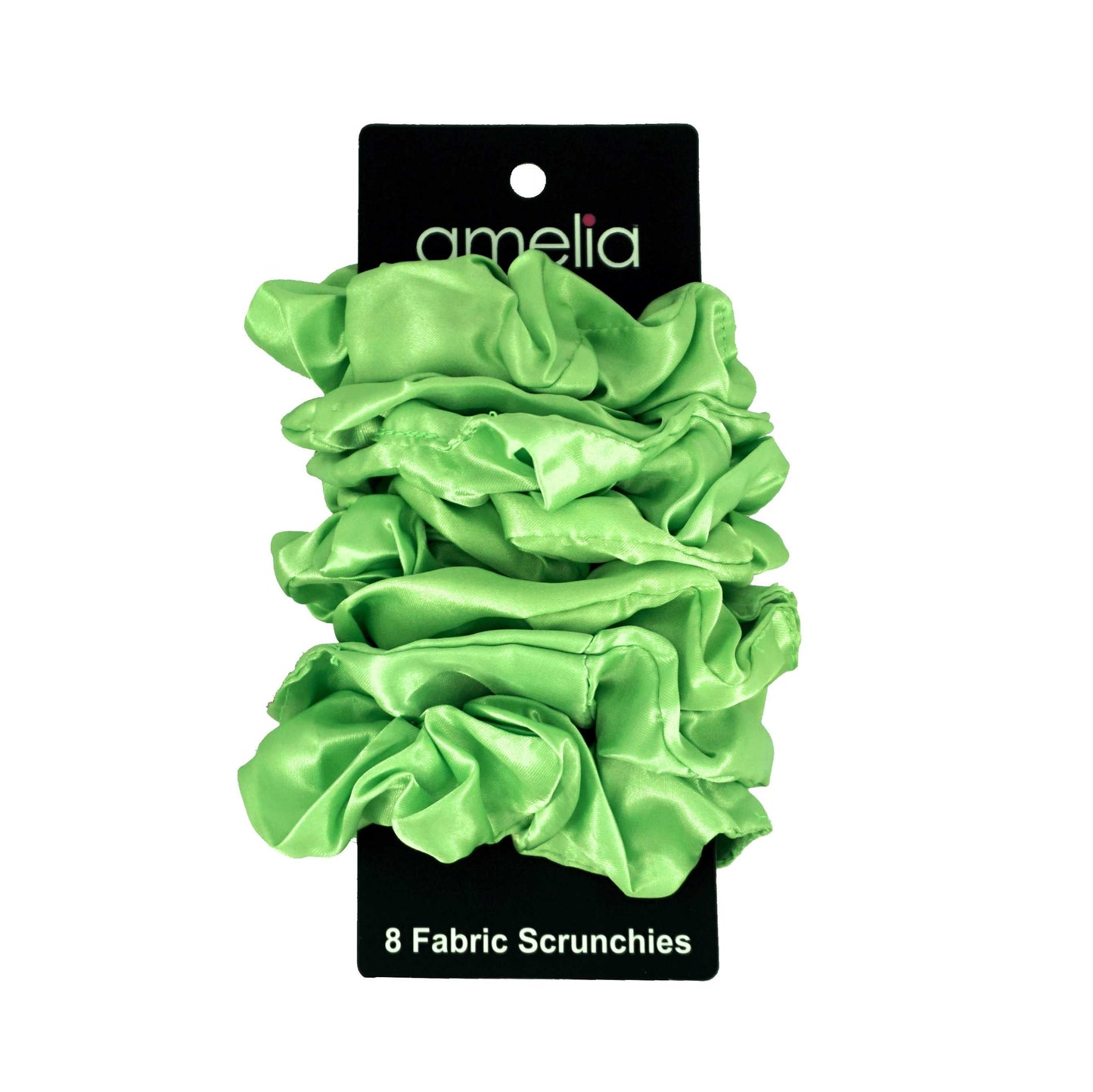 Amelia Beauty Products, Lime Satin Scrunchies, 3.5in Diameter, Gentle on Hair, Strong Hold, No Snag, No Dents or Creases. 8 Pack - 12 Retail Packs