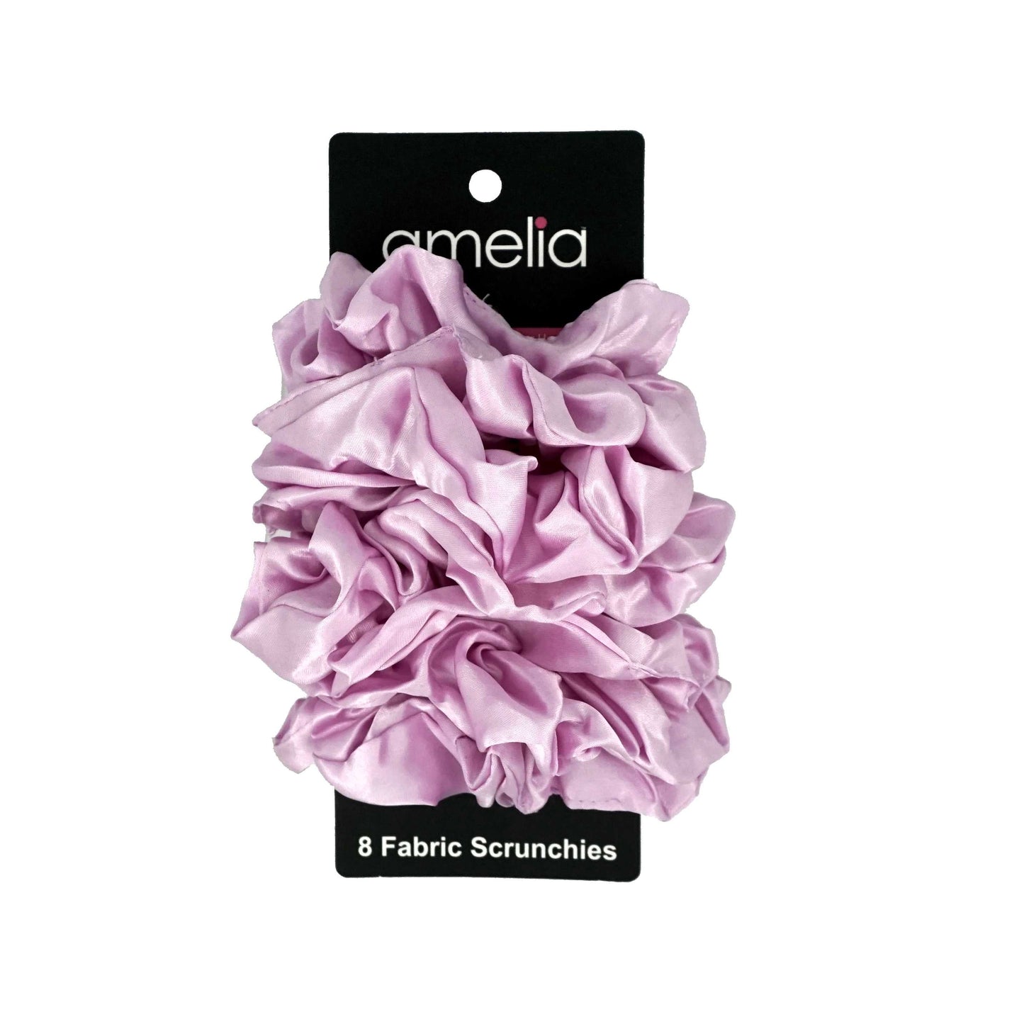 Amelia Beauty Products, Pink Satin Scrunchies, 3.5in Diameter, Gentle on Hair, Strong Hold, No Snag, No Dents or Creases. 8 Pack - 12 Retail Packs