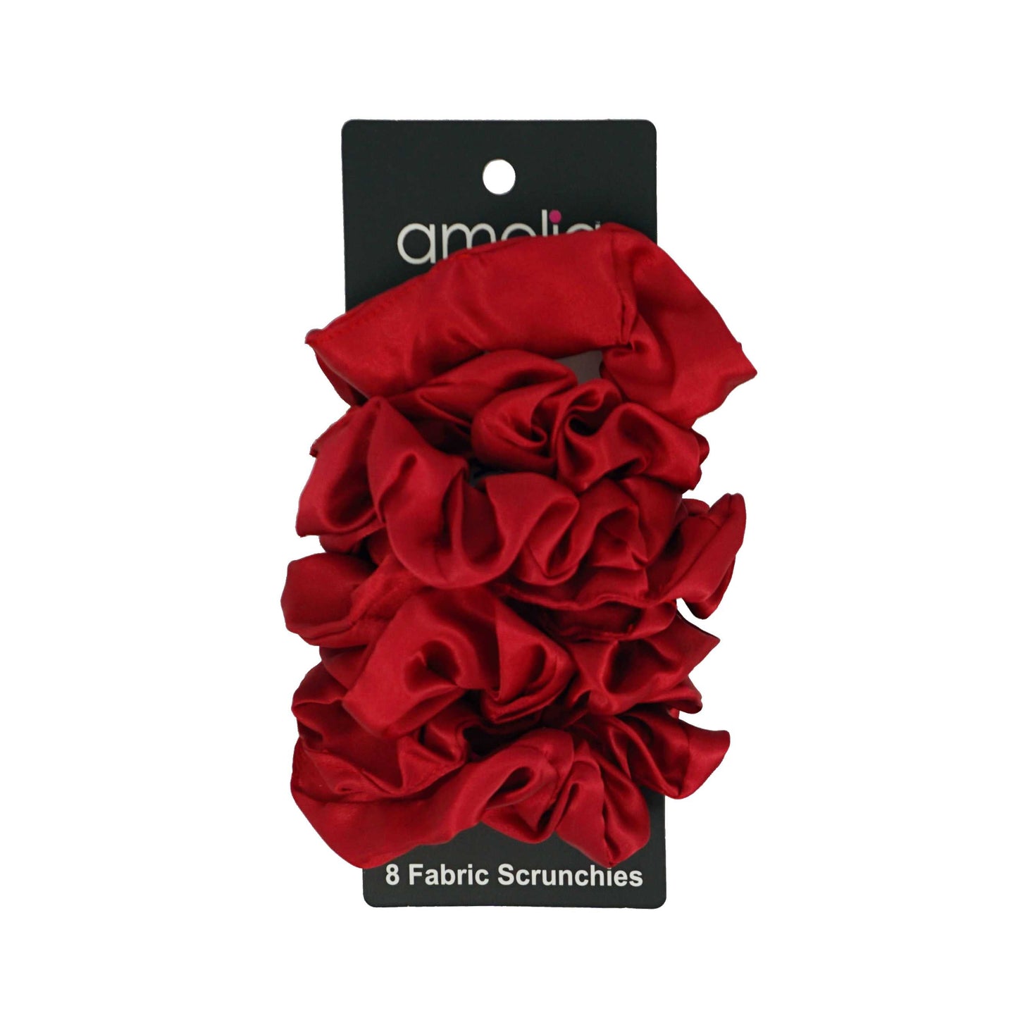 Amelia Beauty Products, Burnt Red Satin Scrunchies, 3.5in Diameter, Gentle on Hair, Strong Hold, No Snag, No Dents or Creases. 8 Pack - 12 Retail Packs