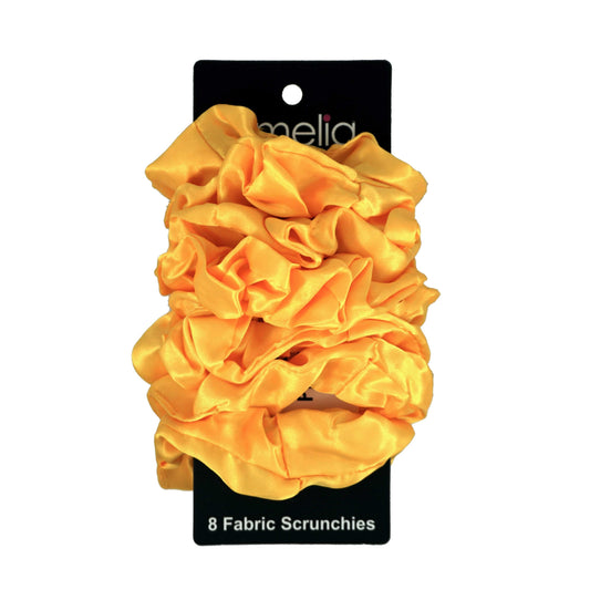 Amelia Beauty Products, Yellow Satin Scrunchies, 3.5in Diameter, Gentle on Hair, Strong Hold, No Snag, No Dents or Creases. 8 Pack - 12 Retail Packs