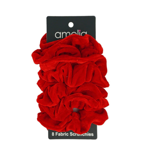 Amelia Beauty Products, Red Velvet Velvet Scrunchies, 3.5in Diameter, Gentle on Hair, Strong Hold, No Snag, No Dents or Creases. 8 Pack - 12 Retail Packs