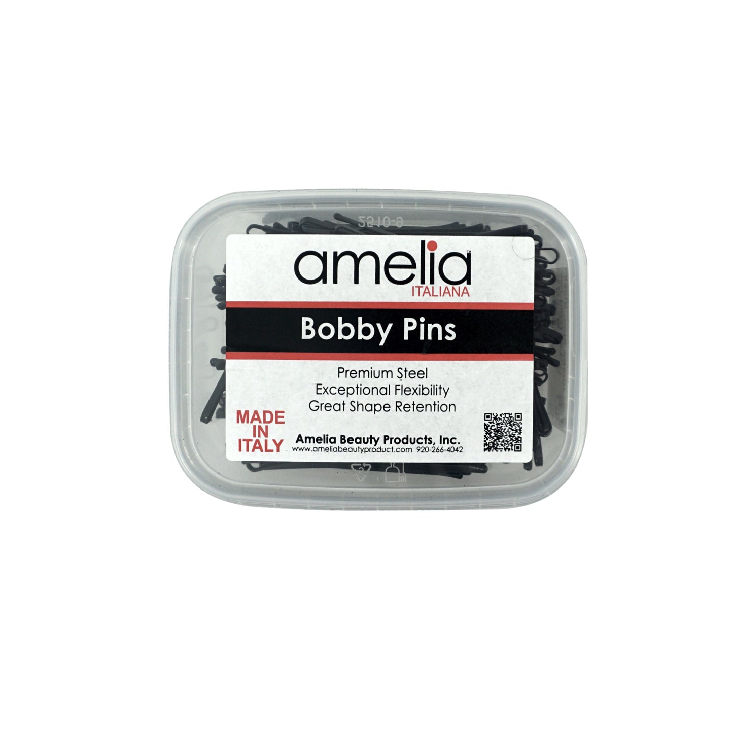 180, Black, 2.8in (7.0cm), Italian Made Flat Bobby Pins, Recloseable Stay Clean and Organized Container - 6 Retail Packs