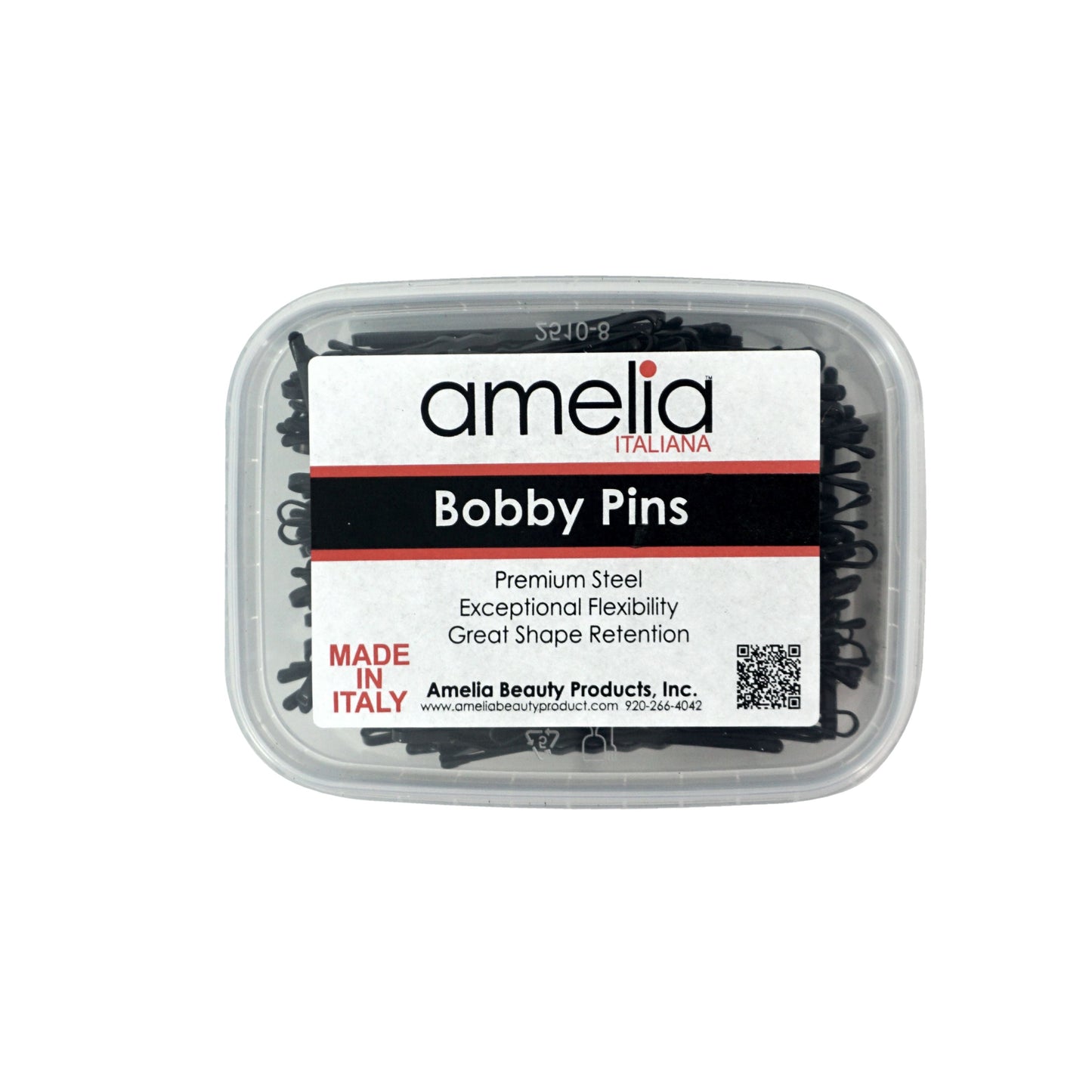 180, Black, 2.8in (7.0cm), Italian Made Jumbo Bobby Pins, Recloseable Stay Clean and Organized Container - 6 Retail Packs