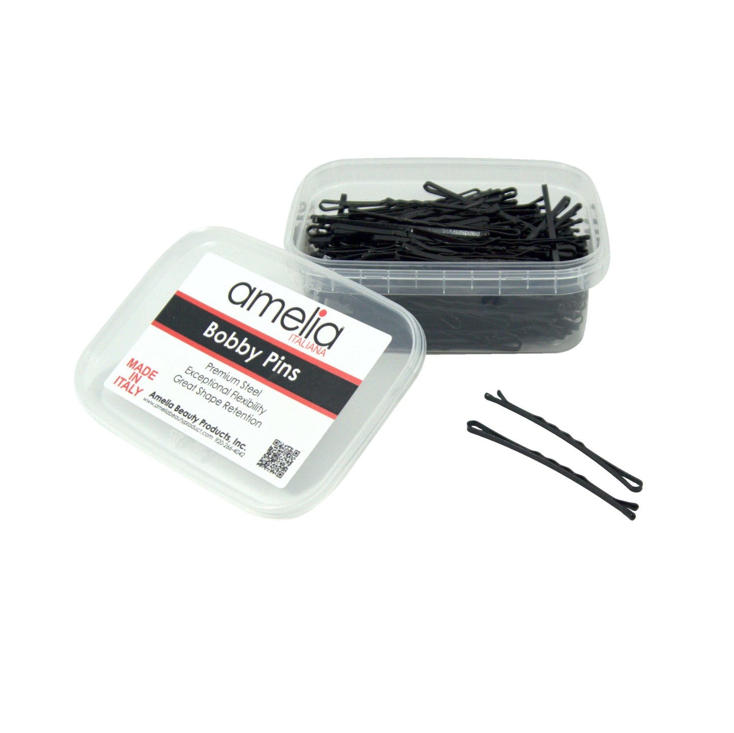 180, Black, 2.8in (7.0cm), Italian Made Jumbo Bobby Pins, Recloseable Stay Clean and Organized Container - 6 Retail Packs