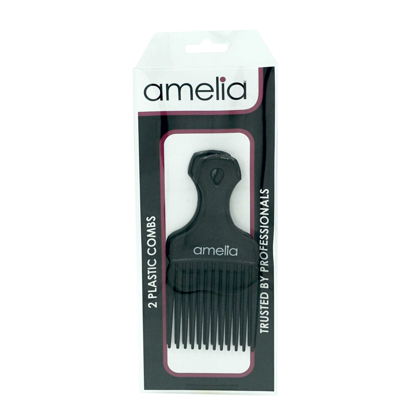 6in Plastic Pick Comb - Black (12 Retail Packages)