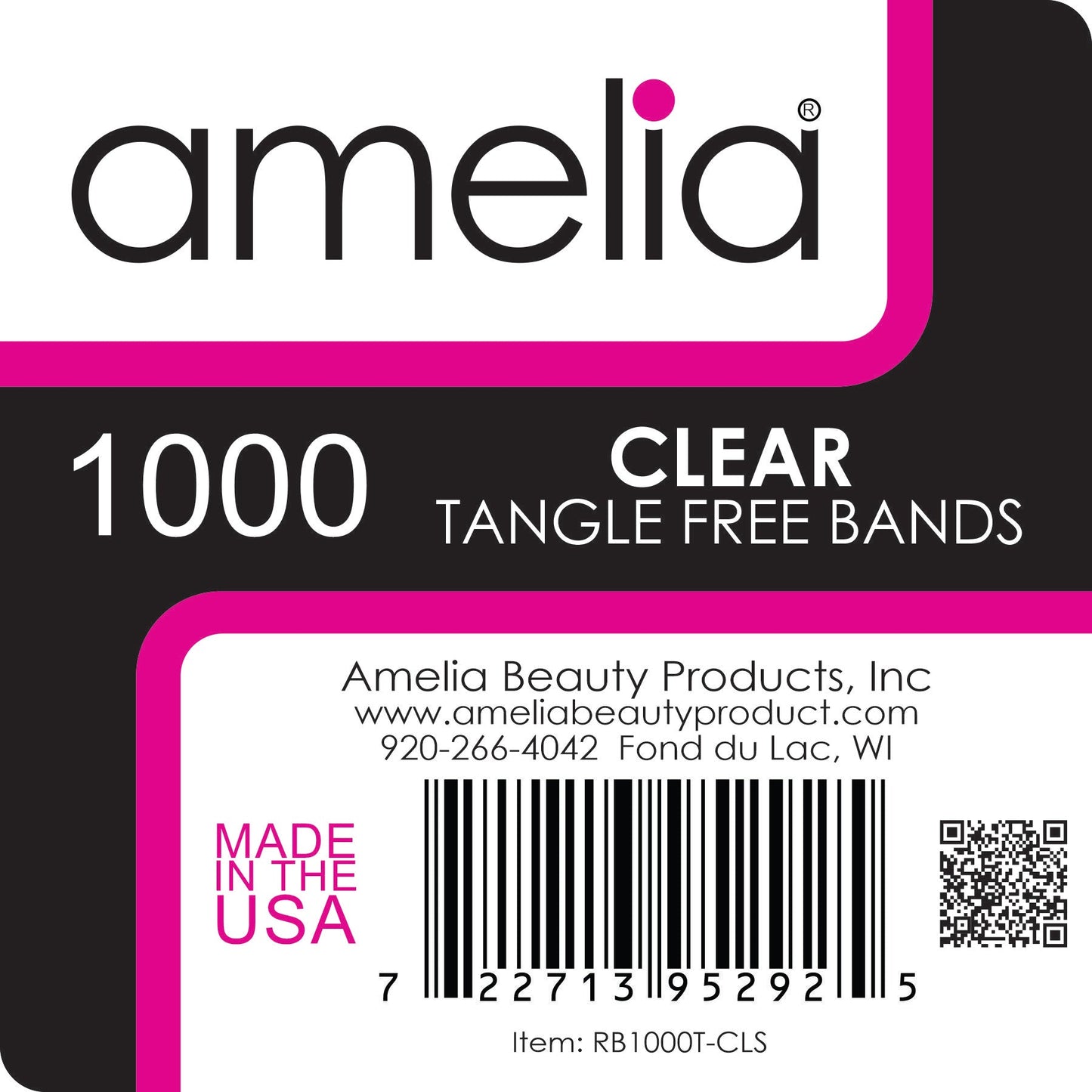 Amelia Beauty | 1/2in, Clear, Tangle Free Elastic Pony Tail Holders | Made in USA, Ideal for Ponytails, Braids, Twists. For Women, Girls. Pain Free, Snag Free, Easy Off | 1000 Pack - 12 Retail Packs