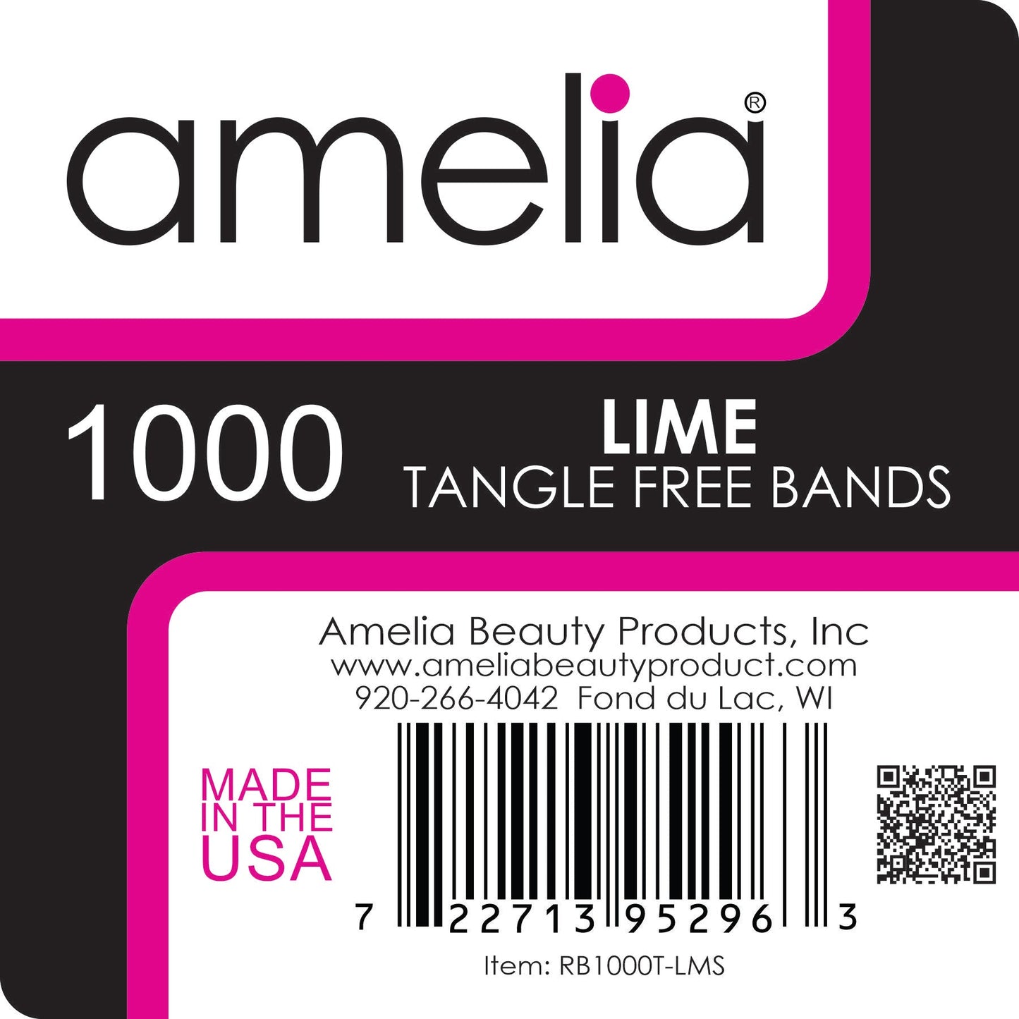 Amelia Beauty | 1/2in, Lime, Tangle Free Elastic Pony Tail Holders | Made in USA, Ideal for Ponytails, Braids, Twists. For Women, Girls. Pain Free, Snag Free, Easy Off | 1000 Pack - 12 Retail Packs