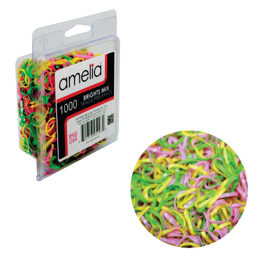 Amelia Beauty | 1/2in, Brights Neon Mix, Tangle Free Elastic Pony Tail Holders | Made in USA, Ideal for Ponytails, Braids, Twists. For Women, Girls. Pain Free, Snag Free, Easy Off | 1000 Pack - 12 Retail Packs