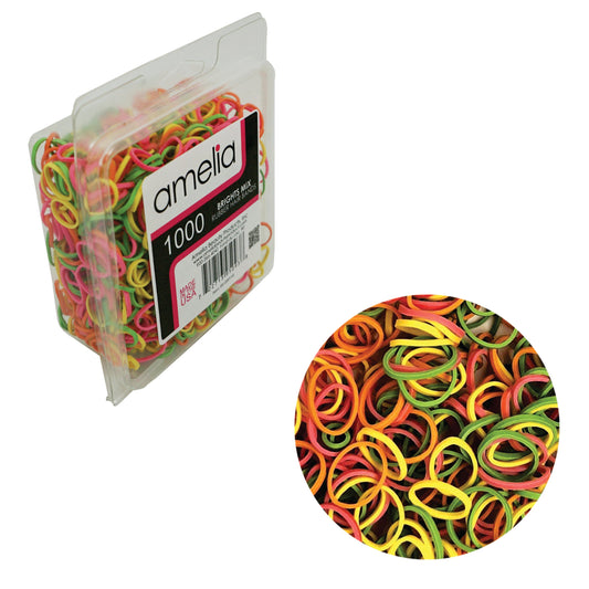 Amelia Beauty | 1/2in, Brights Neon Mix, Elastic Rubber Band Pony Tail Holders | Made in USA, Ideal for Ponytails, Braids, Twists, Dreadlocks, Styling Accessories for Women, Men and Girls | 1000 Pack - 12 Retail Packs