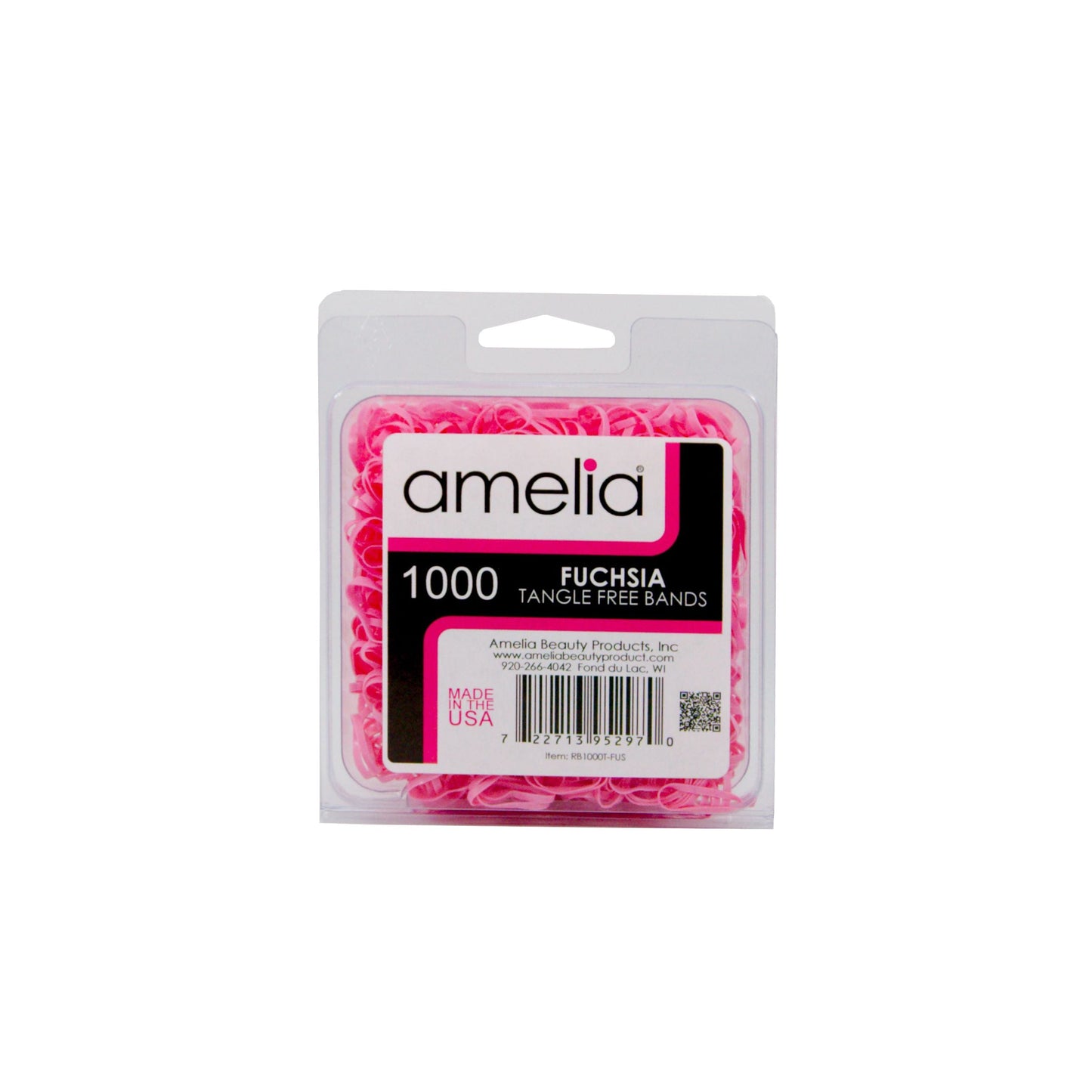 Amelia Beauty | 1/2in, Fuchsia, Tangle Free Elastic Pony Tail Holders | Made in USA, Ideal for Ponytails, Braids, Twists. For Women, Girls. Pain Free, Snag Free, Easy Off | 1000 Pack - 12 Retail Packs