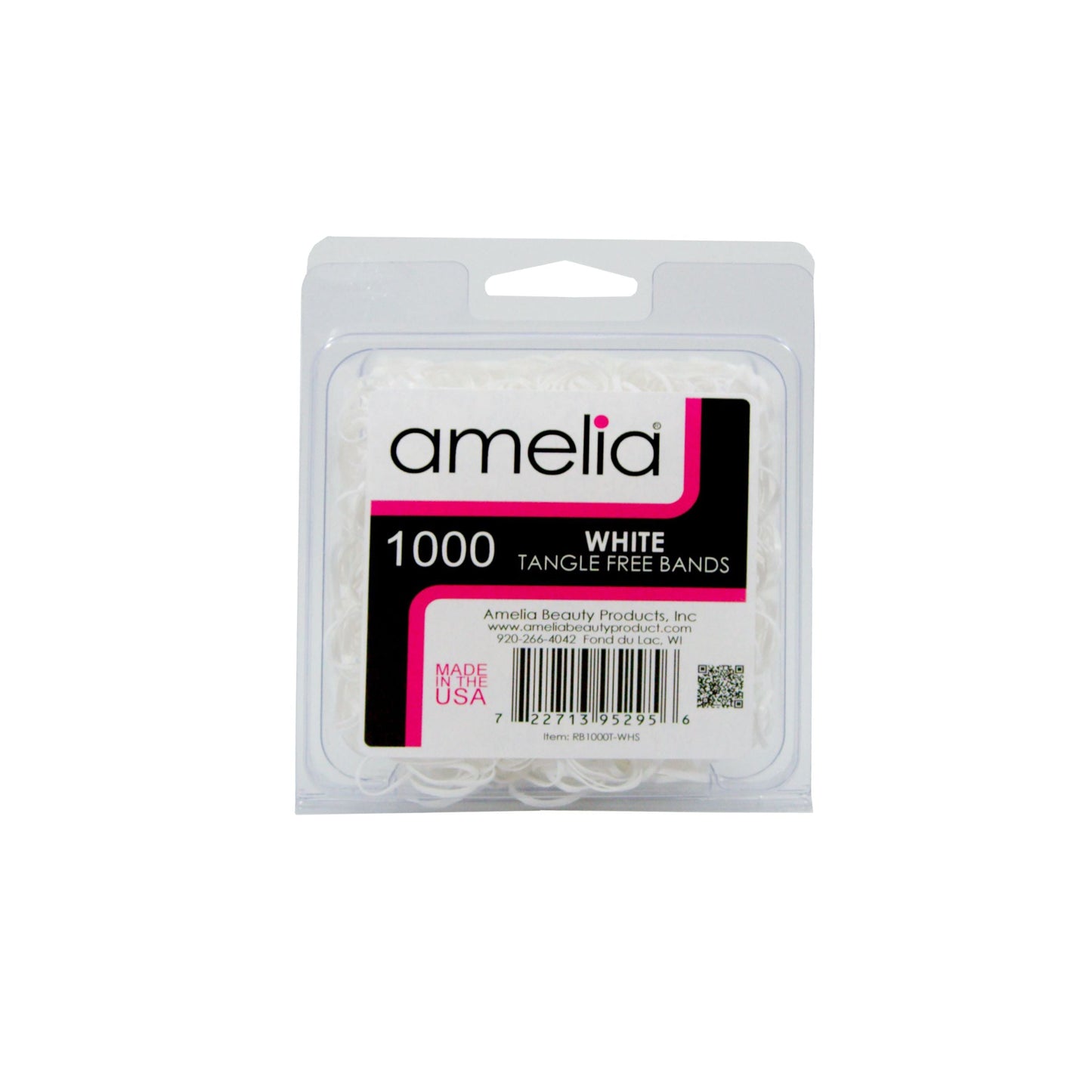 Amelia Beauty | 1/2in, White, Tangle Free Elastic Pony Tail Holders | Made in USA, Ideal for Ponytails, Braids, Twists. For Women, Girls. Pain Free, Snag Free, Easy Off | 1000 Pack - 12 Retail Packs