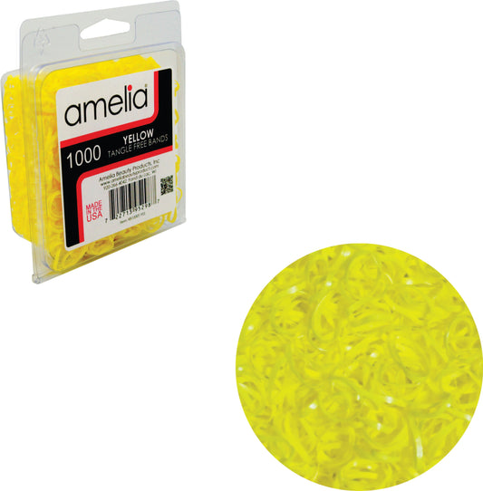 Amelia Beauty | 1/2in, Yellow, Tangle Free Elastic Pony Tail Holders | Made in USA, Ideal for Ponytails, Braids, Twists. For Women, Girls. Pain Free, Snag Free, Easy Off | 1000 Pack - 12 Retail Packs