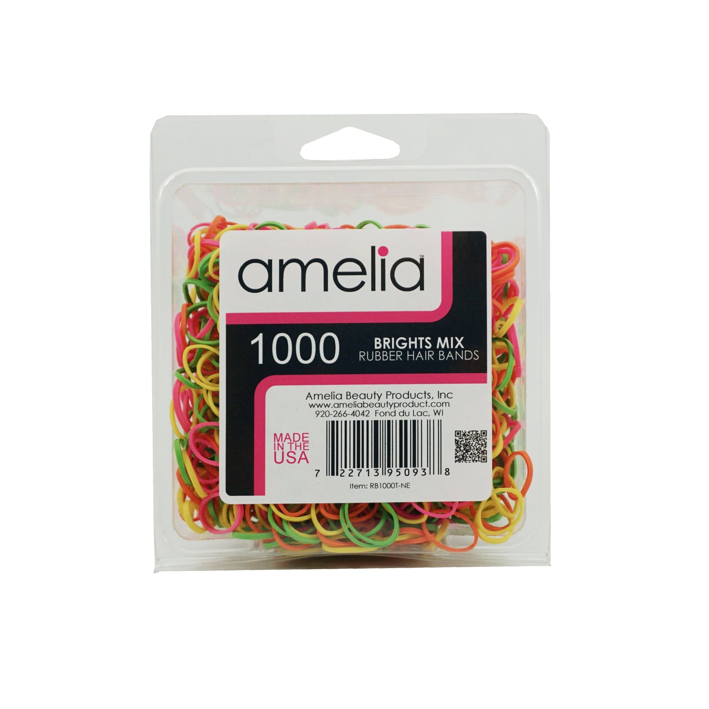 1000, Brights Mix, Standard Size, Rubber Bands for Pony Tails and Braids, Made in the USA!!  12 Retail Packages