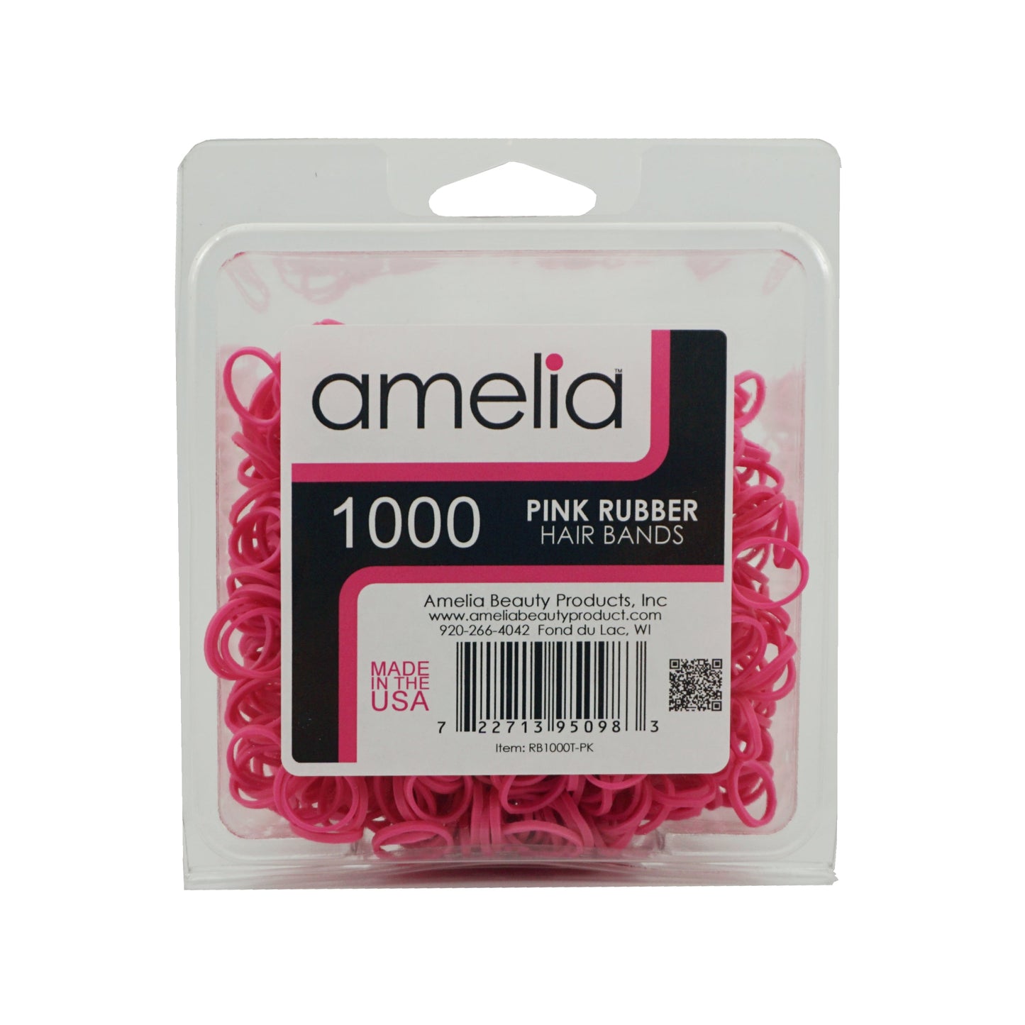 1000, Pink Colored, Standard Size,  Rubber Bands for Pony Tails and Braids,  Made in the USA!!  12 Retail Packages