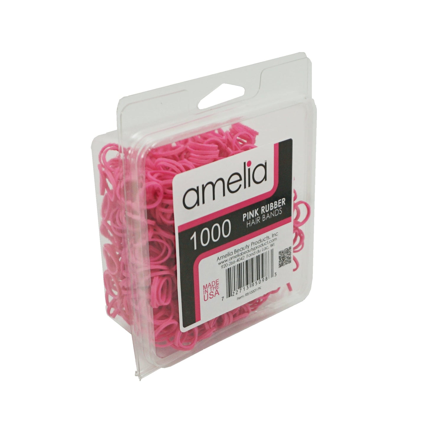 1000, Pink Colored, Standard Size,  Rubber Bands for Pony Tails and Braids,  Made in the USA!!  12 Retail Packages