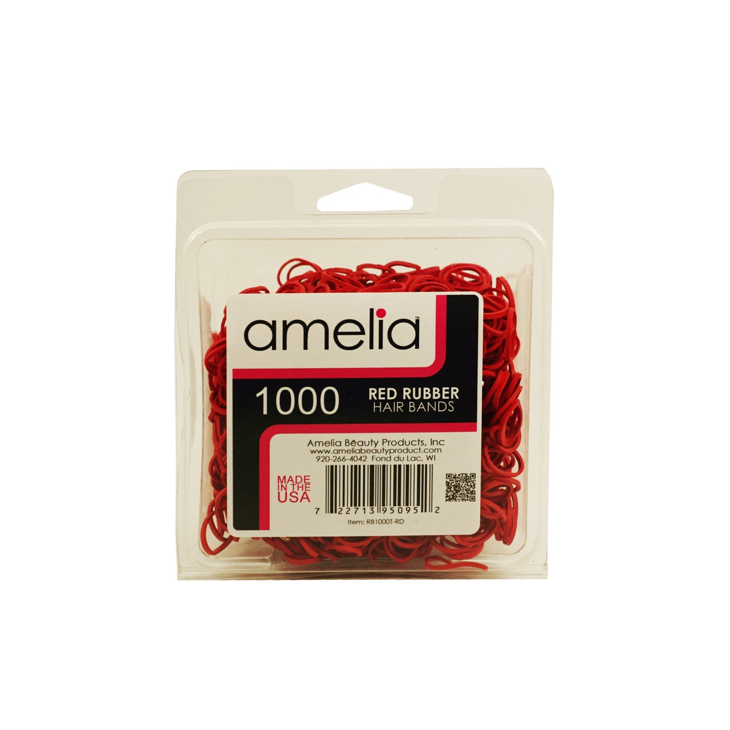 1000, Red Color, Standard Size,  Rubber Bands for Pony Tails and Braids,  Made in the USA!!  12 Retail Packages