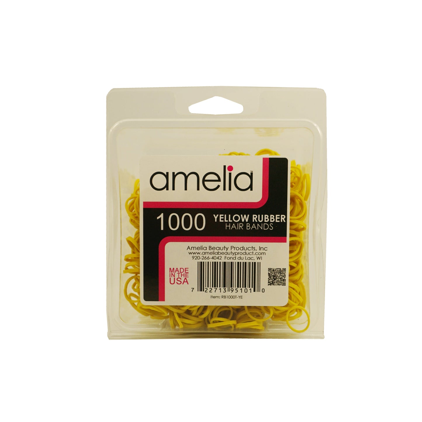 1000, Yellow Color, Standard Size,  Rubber Bands for Pony Tails and Braids,  Made in the USA!!  12 Retail Packages