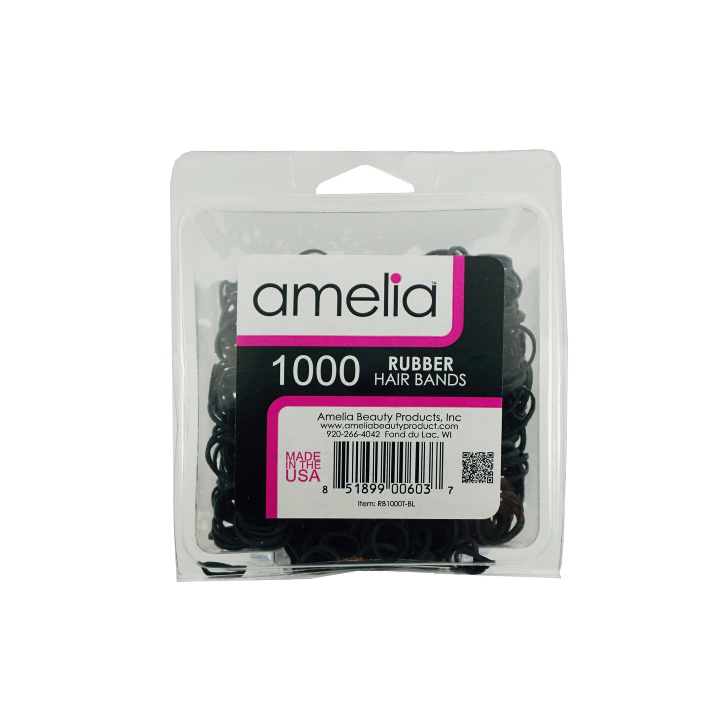 1000, Black, Standard Size,  Rubber Bands for Pony Tails and Braids,  Made in the USA!!  12 Retail Packages