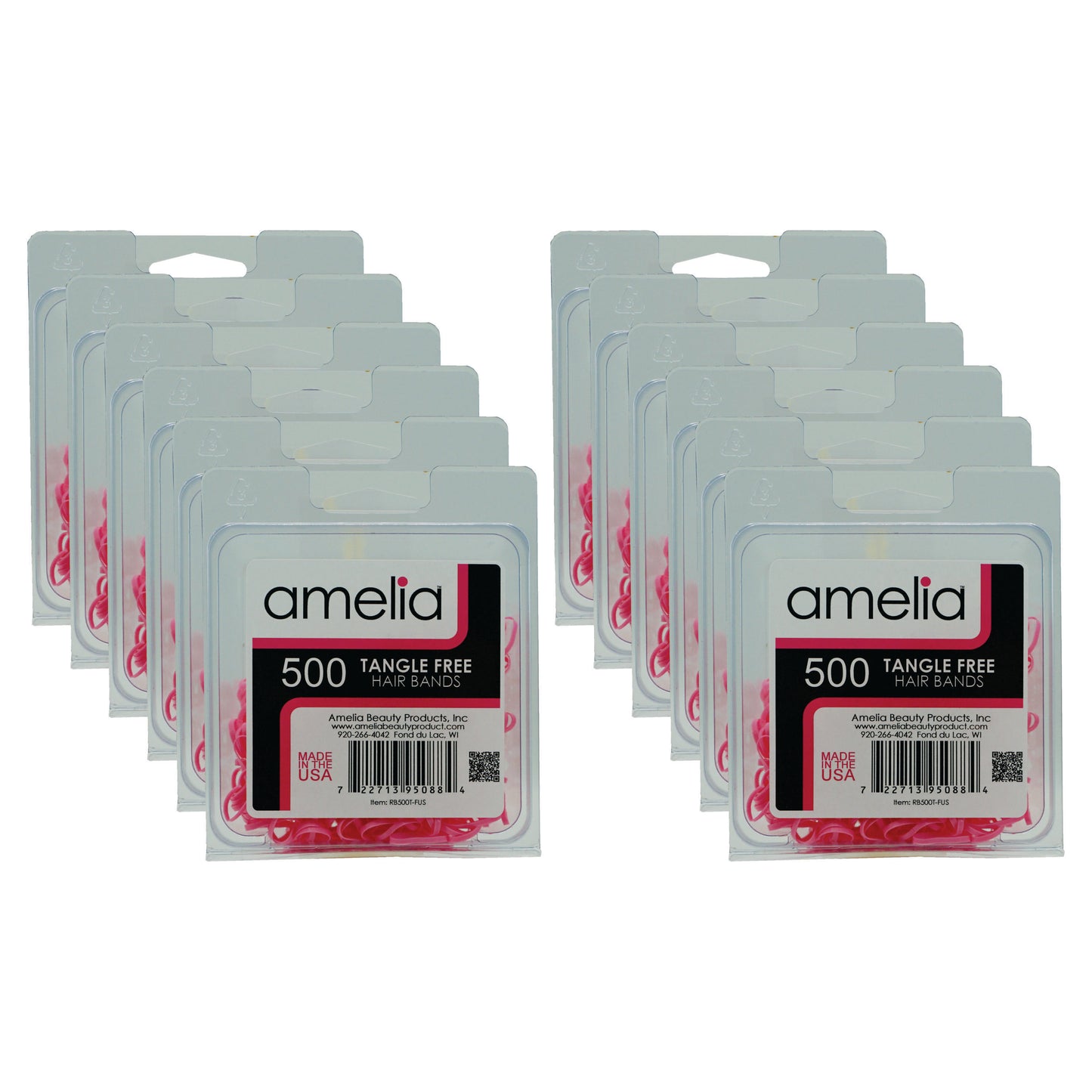 500, Fuchsia, Standard Size, Tangle Free for Pony Tails and Braids - 12 Retail Packs