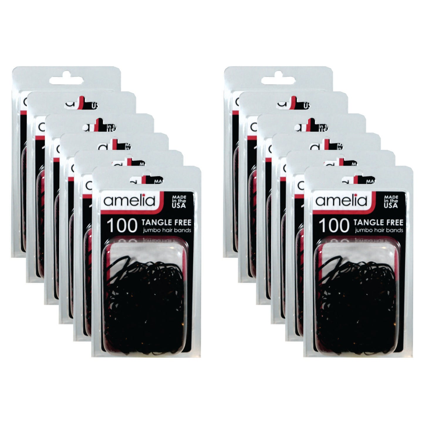 100, Black, Jumbo, Tangle Free Bands for Pony Tails and Braids (12 Retail Packages)