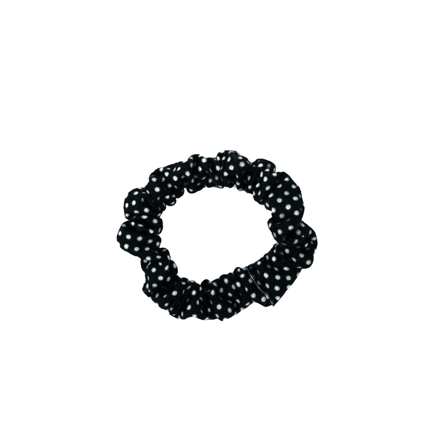 Amelia Beauty, Black/White Polka Dot Jersey Scrunchies, 2.25in Diameter, Gentle on Hair, Strong Hold, No Snag, No Dents or Creases. 12 Pack - 12 Retail Packs