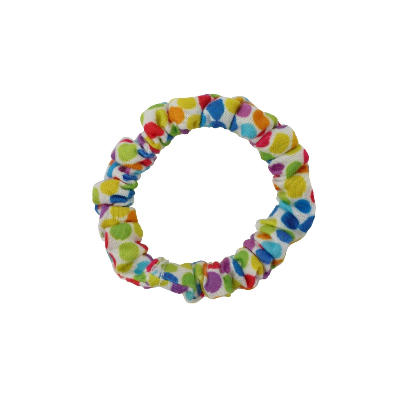 Amelia Beauty, Rainbow Dots Jersey Scrunchies, 2.25in Diameter, Gentle on Hair, Strong Hold, No Snag, No Dents or Creases. 12 Pack - 12 Retail Packs