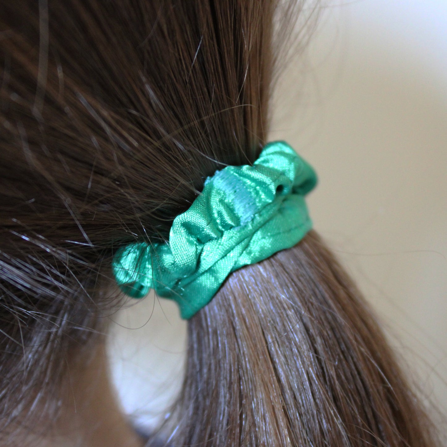 Amelia Beauty, Green Skinny Satin Scrunchies, 2in Diameter, Gentle and Strong Hold, No Snag, No Dents or Creases. 12 Pack - 12 Retail Packs