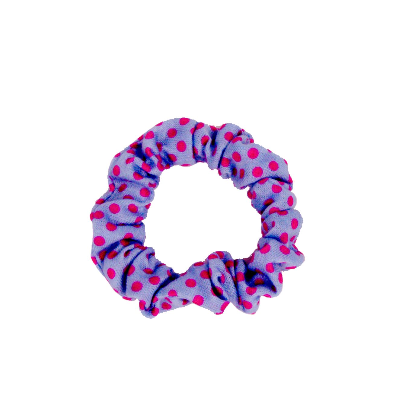 Amelia Beauty, Medium Pink Blue Dot Jersey Scrunchies, 2.5in Diameter, Gentle on Hair, Strong Hold, No Snag, No Dents or Creases. 10 Pack - 12 Retail Packs