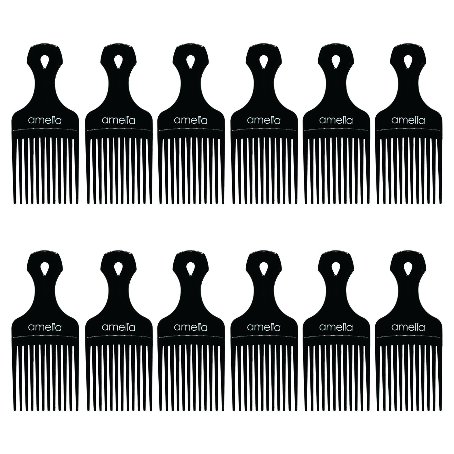 6in Plastic Pick Comb - Black (12 Pack)