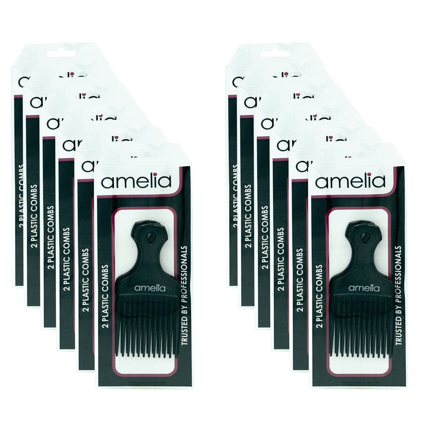 6in Plastic Pick Comb - Black (12 Retail Packages)